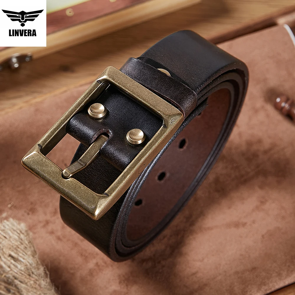 

LION VERA Men's Genuine Leather Belt Fashionable Cowhide Retro Pin Buckle Versatile Durable Light Luxury Tough Man Style Belt