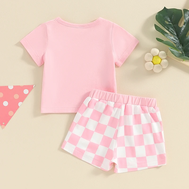 Toddler Baby Boy Easter Clothes Bunny Print Short Sleeve T-Shirt Top Checkerboard Shorts 2Pcs Summer Casual Outfit