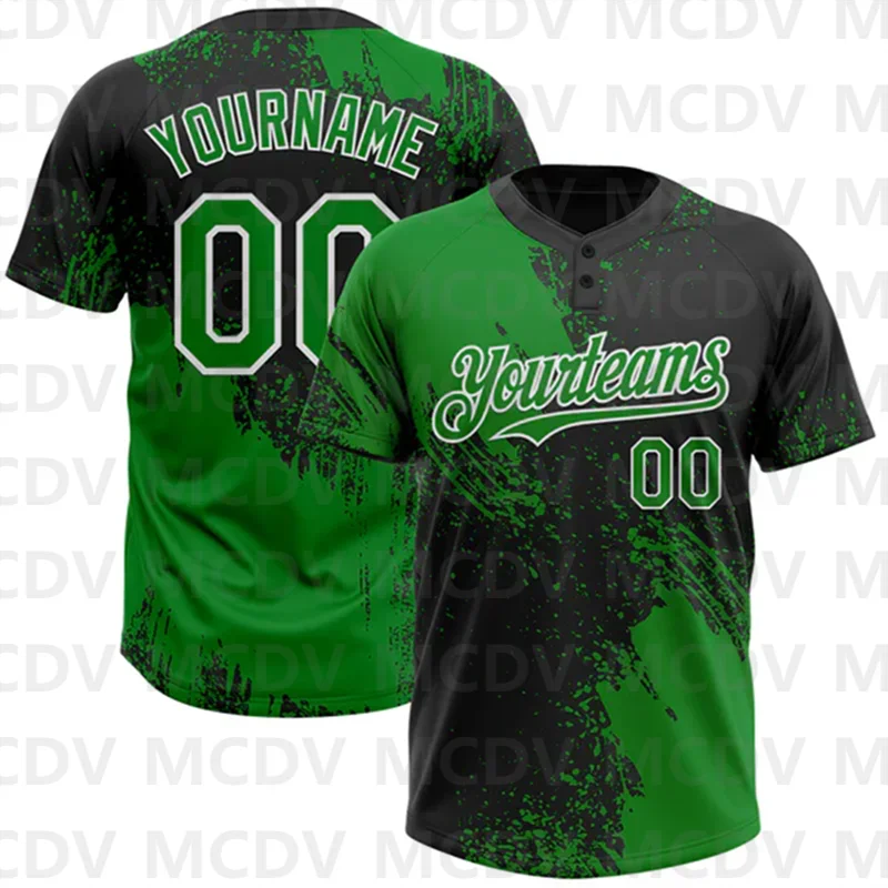 

Custom Black Grass Green-White 3D Pattern Abstract Brush Stroke Two-Button Unisex Softball Jersey