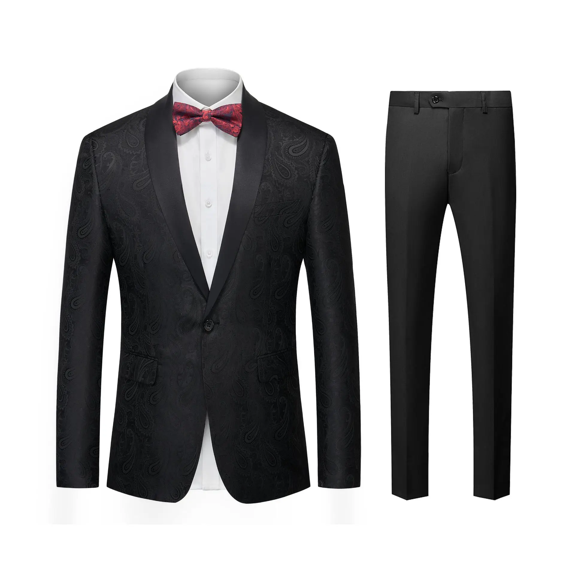 Men's Jacquard Tuxedo Fashion Suit Jacket Trousers Slim Fit Wedding Banquet