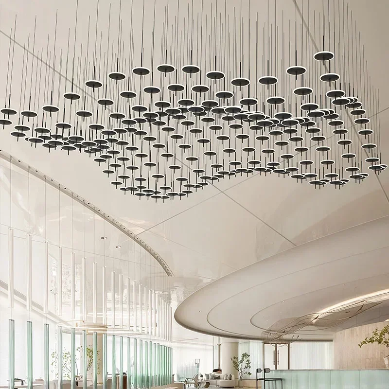 Modern LED Black Iron Art Pendant Light Circular Chandelier for Living Room Hotel Large Customizable Size Lighting Fixture