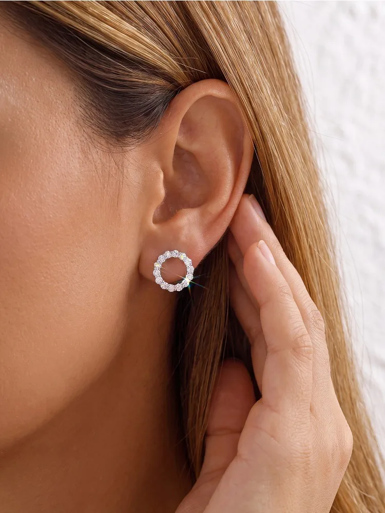 Luxuriöse, modische, echte Moissanit-Diamant-Rundohrringe für Damen, 925er Sterlingsilber, für Jubiläen, Partys, hochwertiger edler Schmuck – Detail 4