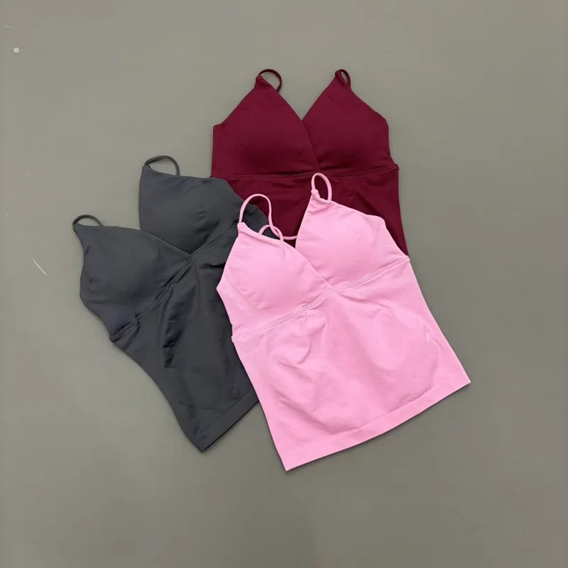 Women Gym Vision Twist Front Longline Top Quick Dry Thin Strap High Elastic Workout Seamless Vest Running Fitness Sports Tank