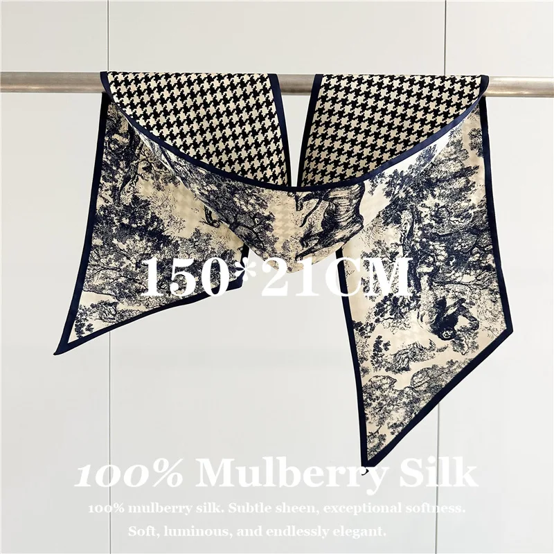 

100% Mulberry Silk Handle Wrap Vintage Shawl Fashion Print Large 150x21cm 16mm Neckerchief for Bag Handle Wrap Hair Decoration
