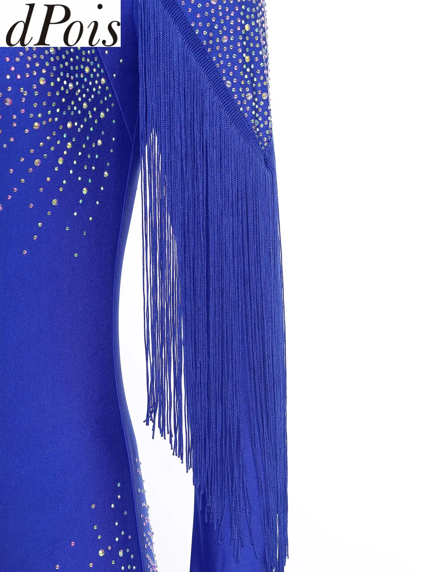 

Women Rhythmic Figure Skating Jumpsuit Gymnastics Leotards Tassel Long Sleeve Glittery Rhinestone Leggings Bodysuit Ballet Wear
