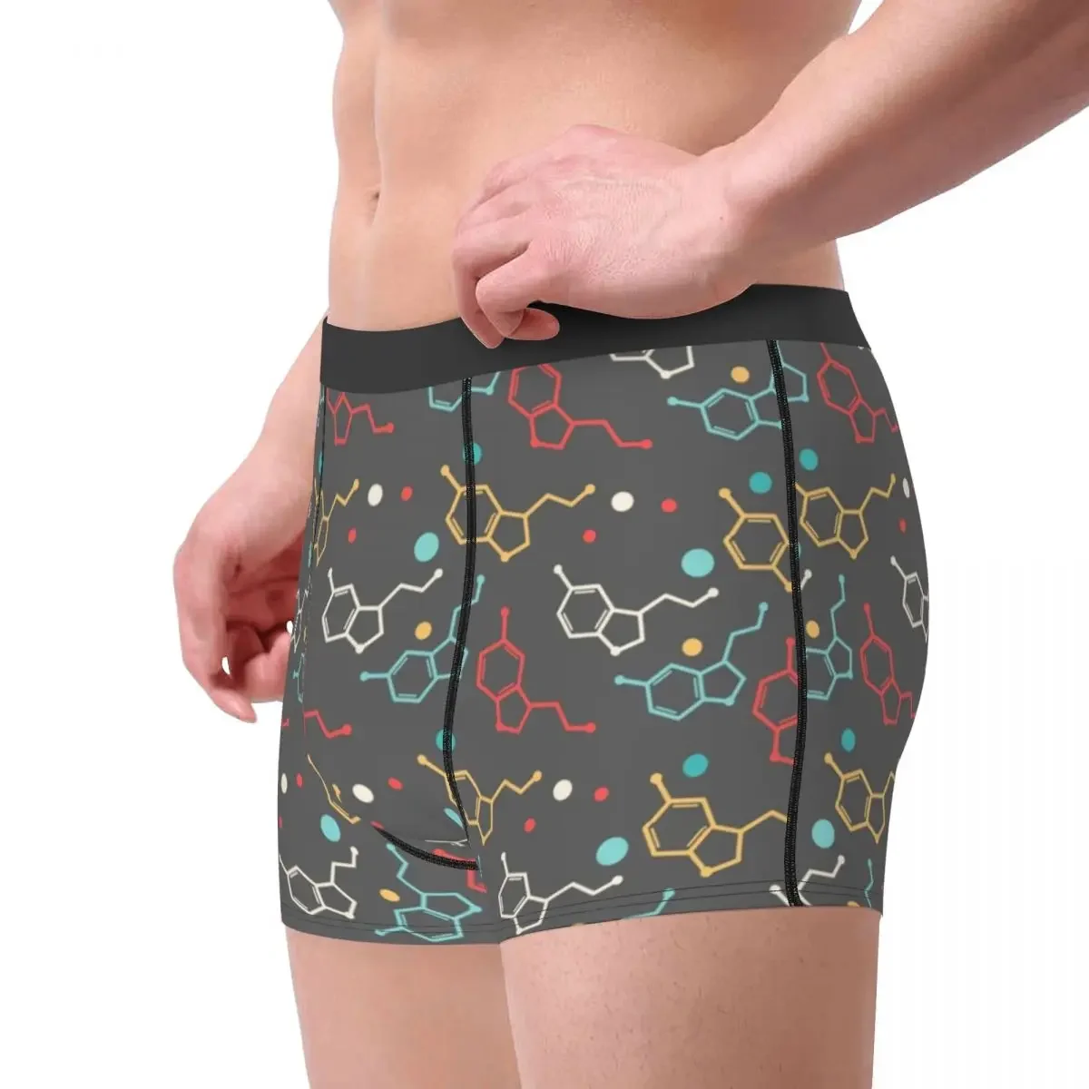 Men's Serotonin Molecule Design Underwear Chemistry Science Humor Boxer Shorts Panties Homme Mid Waist Underpants S-XXL