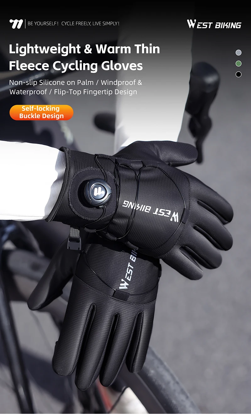 WEST BIKING Winter-Wärmehandschuhe für Herren, winddicht, mit Fleece, selbstverriegelndem Knopf, Touchscreen-fähig, rutschfest, für Mountainbike, Rennrad und Motorrad. – Detail 1