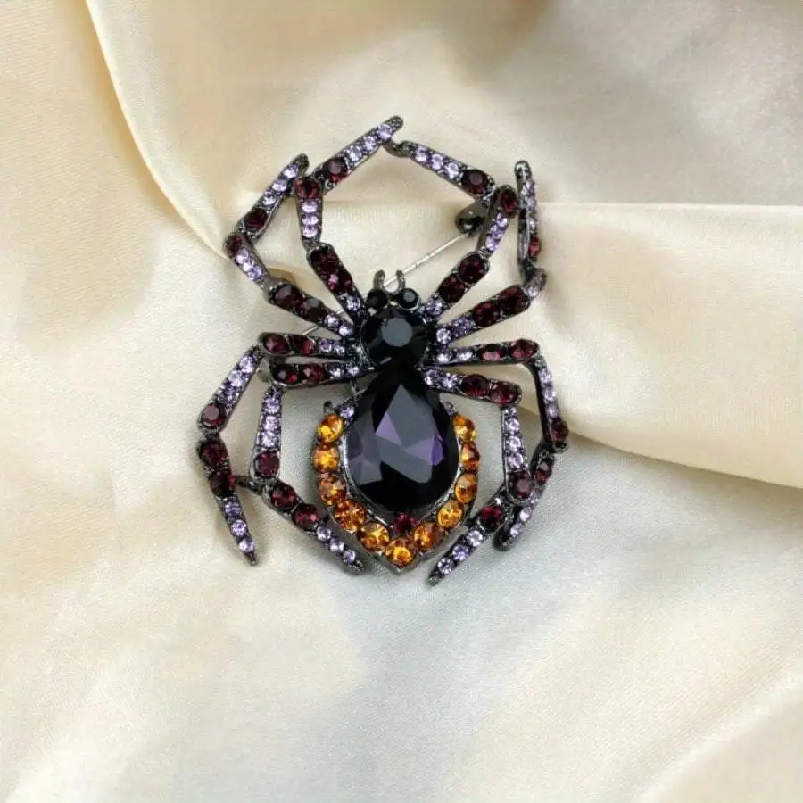 1pc Vintage Exaggerated Rhinestone Spider Brooch Pin For Women Men Fashion Retro Lady Insect Crstyal Badges