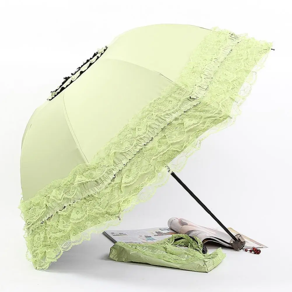 Compact Travel Umbrella Elegant Lace Folding Umbrella for Sun Rainy Days Lightweight Portable Parasol with Uv