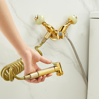 New Wall Mounted Toilet Bidet Sprayer Set Brass Double Use Bathroom Toilet High Pressure Gun Gold Marble Handle