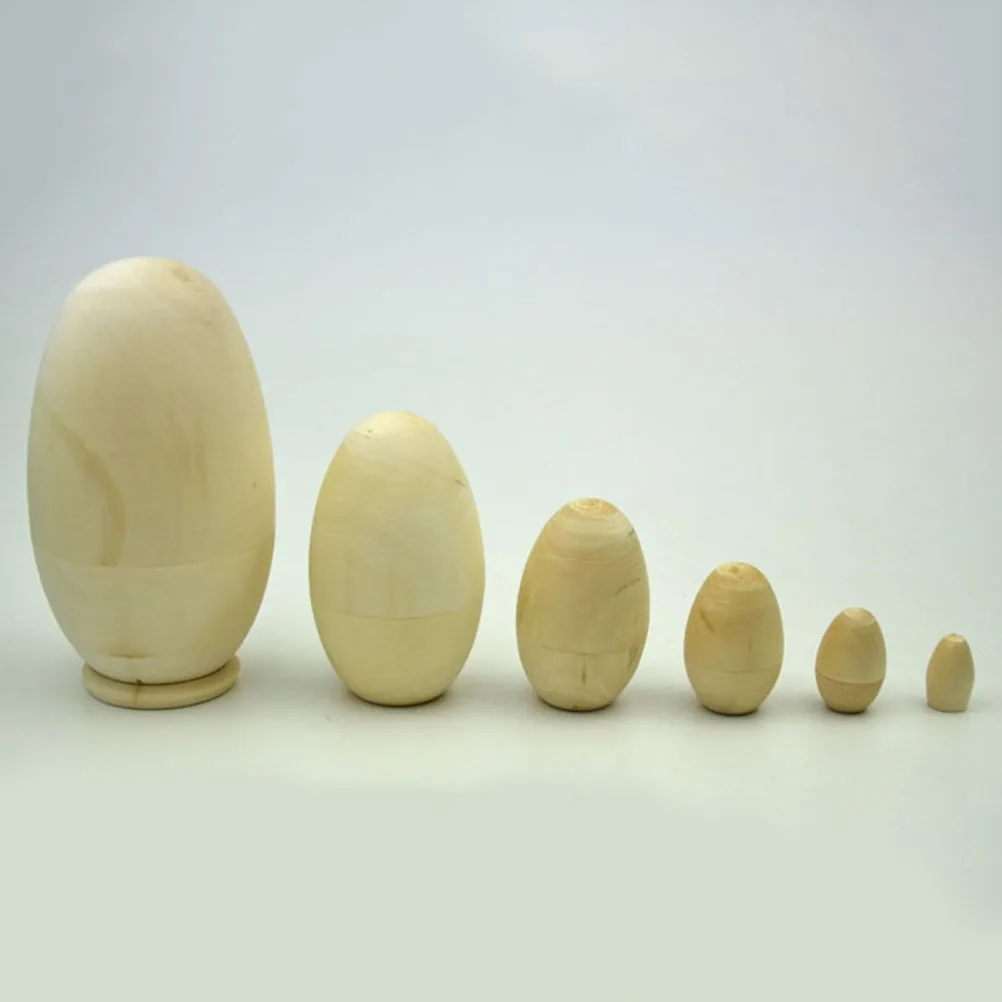 

6Pcs DIY Unpainted Matryoshka Wooden Nesting Crafts for Art Painting Projects Unique Decorations for Living Room Bedroom