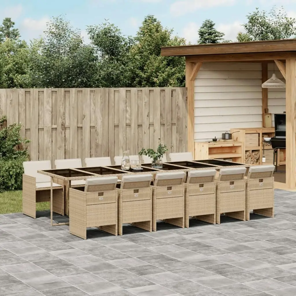 

Elegant 13 Piece Beige PE Rattan Patio Dining Set for Outdoor Garden Use Set of 12