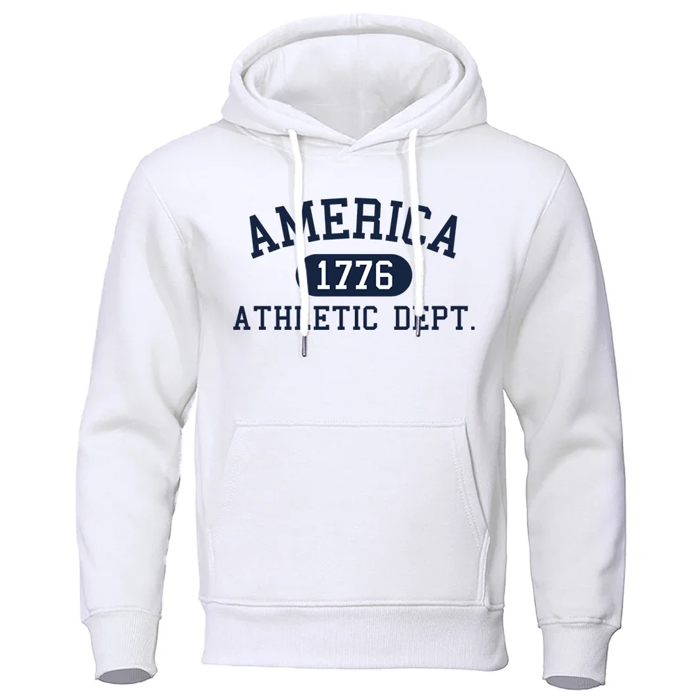 America 1776 Athletic Dept Letter Print Mans Hoodies Pocket O-Neck Sweatshirt Autumn Soft Sweatshirt Casual Loose Man Clothing