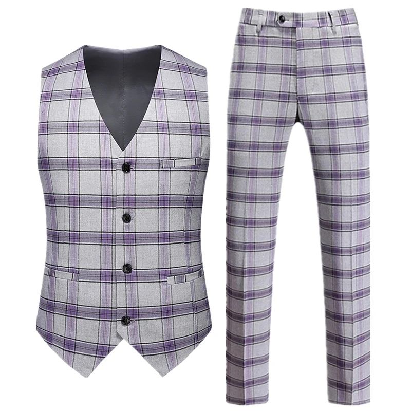 Moda uomo Slim due pezzi, gilet senza maniche con scollo a v con pantaloni, bianco, nero, rosso, argento, verde, viola, set da uomo