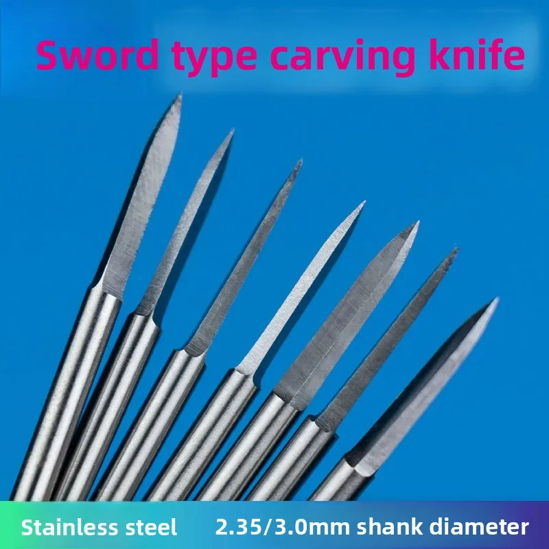 2.35/ 3mm Sword Shape 2 Flute Tip / Electric Carving Burr/ Wood Olive Nut Engraving Bit / Dental Hand piece Cutter for Lettering