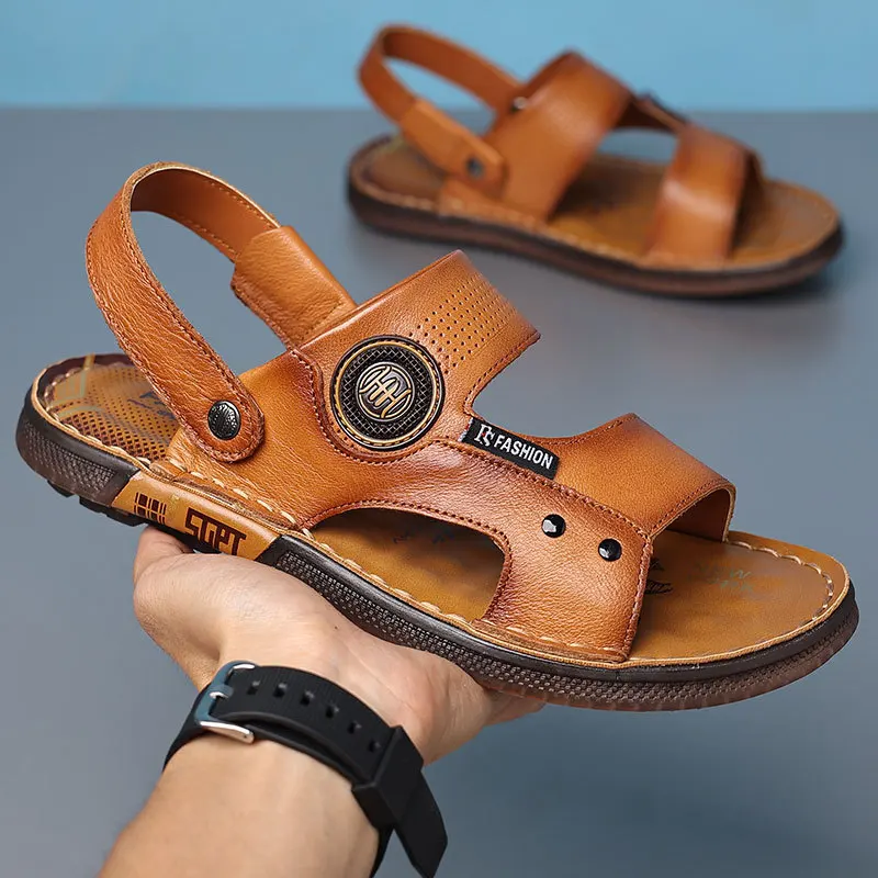 

Men's Shoes Summer Men's Sandals Tide Models Outside Wear Leather Beach Shoes Men Non-slip Can Drive Soft Bottom Sandals Slipper