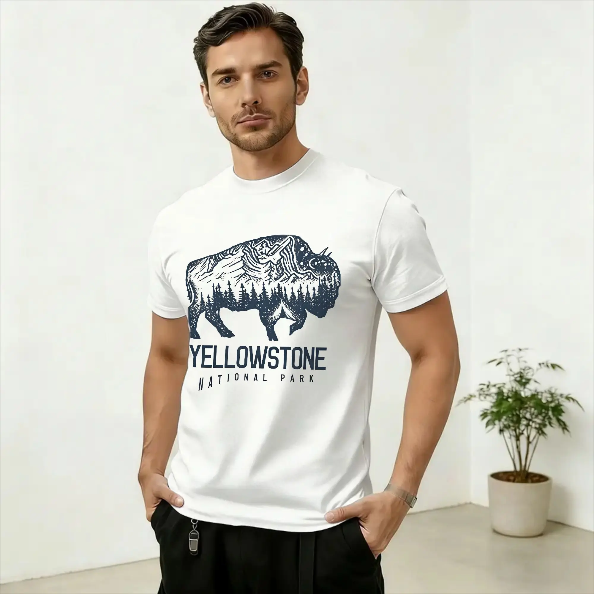 Men's Yellowstone National Park T Shirt  Cotton Clothes Casual Short Sleeve Crewneck Tees Printed T-Shirts