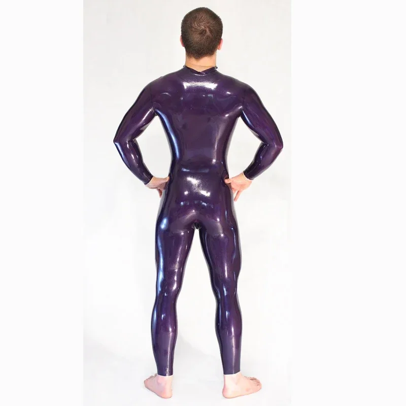 Handmade Male Bodysuit Latex Rubber Catsuit with Open Front Crotch Zipper Custom Made Jumpsuit Men Cosplay Costumes