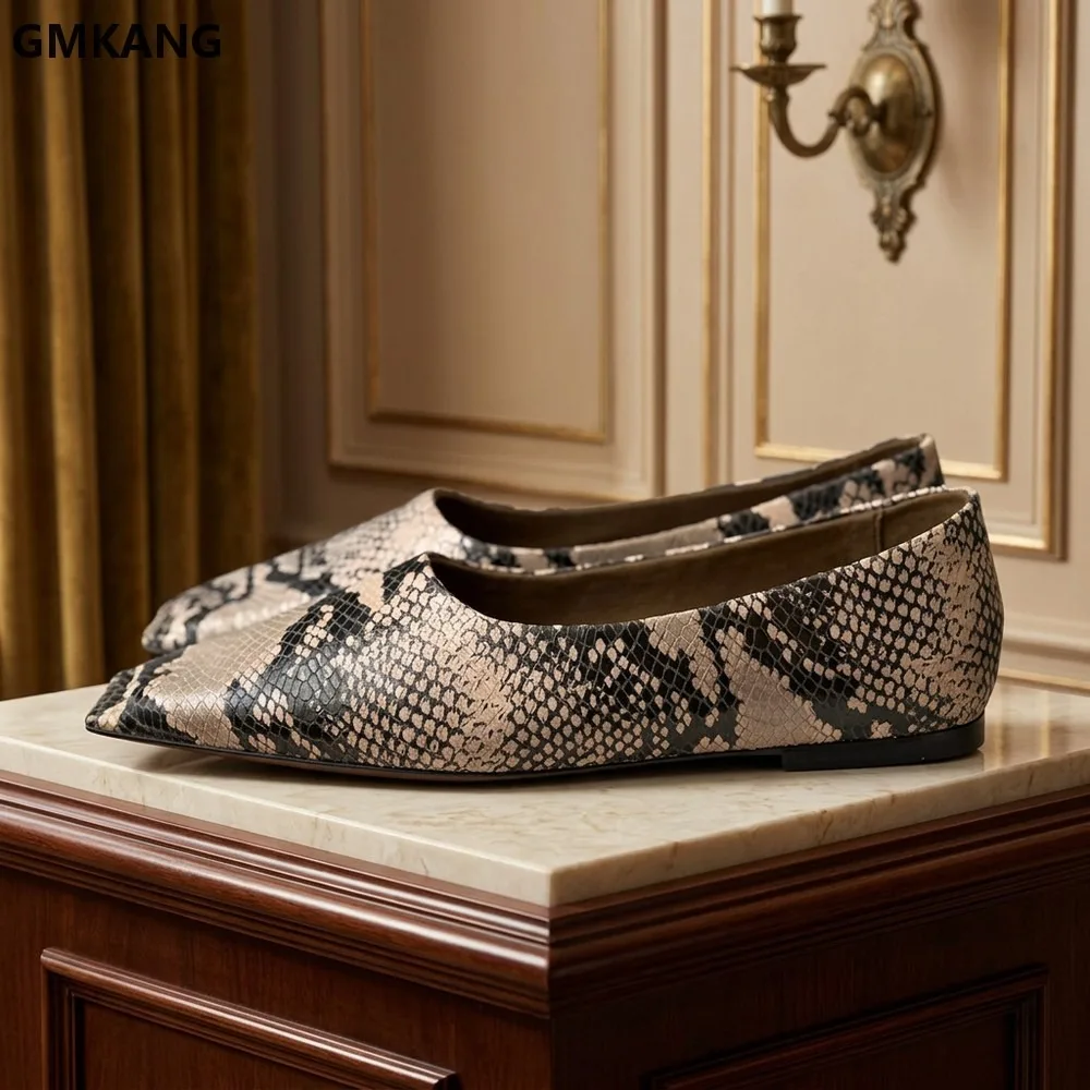 GMKANG Women's Genuine Leather Ballet Flats Square Toe Casual Slip-On Shoes Comfortable Daily Commute Mules Soft Sole