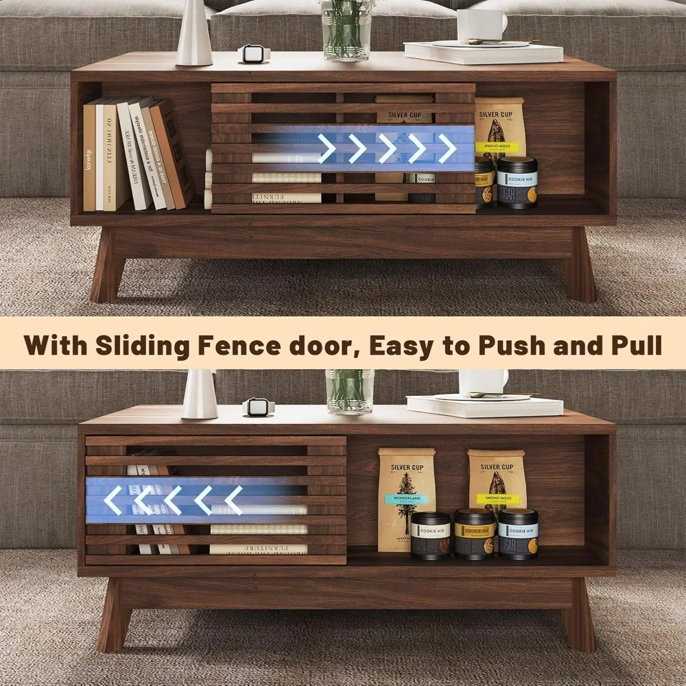 Mid-Century Modern Lift-Top Coffee Table with Storage for Living Room, Walnut Finish