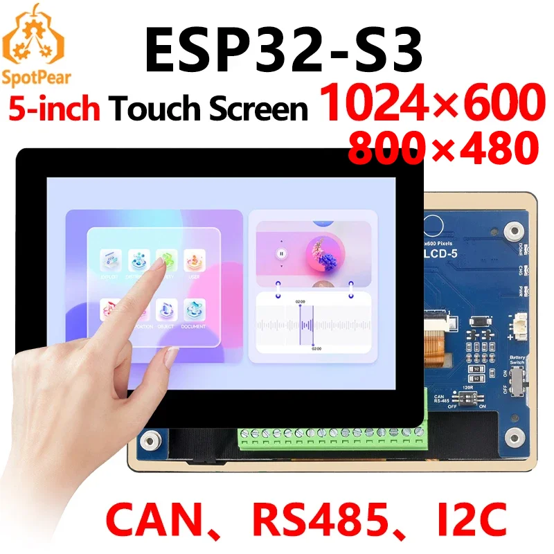ESP32 S3 5 inch LCD (B) Development Board 1024x600 / 800×480 Captive TouchScreen Display LVGL HMI Sensor CAN RS485