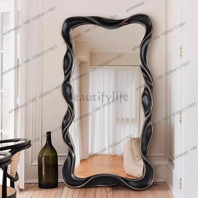 XX.Deluxe American wave floor mirrors full body Large mirror ground Standing long mirrors Light makeup mirror Room decoration ar