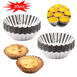 20/10pcs Reusable Non-stick Ripple Egg Tart Mold Aluminum Alloy Flower Shape Cupcake Mold Pudding Jelly Mold Muffin Baking Cup