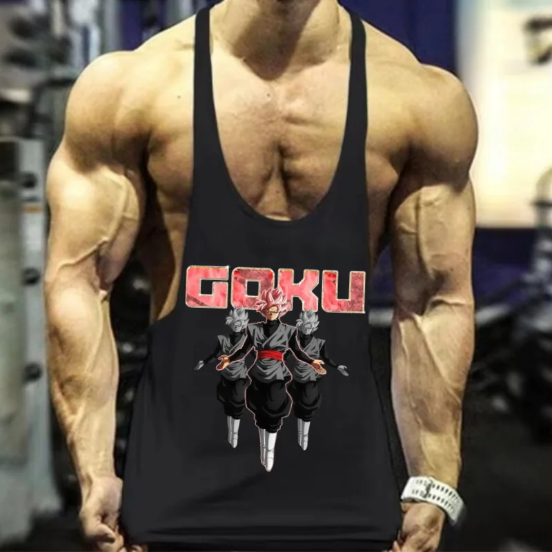เสื้อกล้ามผ้าฝ้ายผู้ชายแขนกุดลายดราก้อนบอล Z สายรัดแคบพร้อมขอบยางยืดสำหรับการออกกำลังกายเพาะกายและการฝึกซ้อมที่สะดวกสบาย