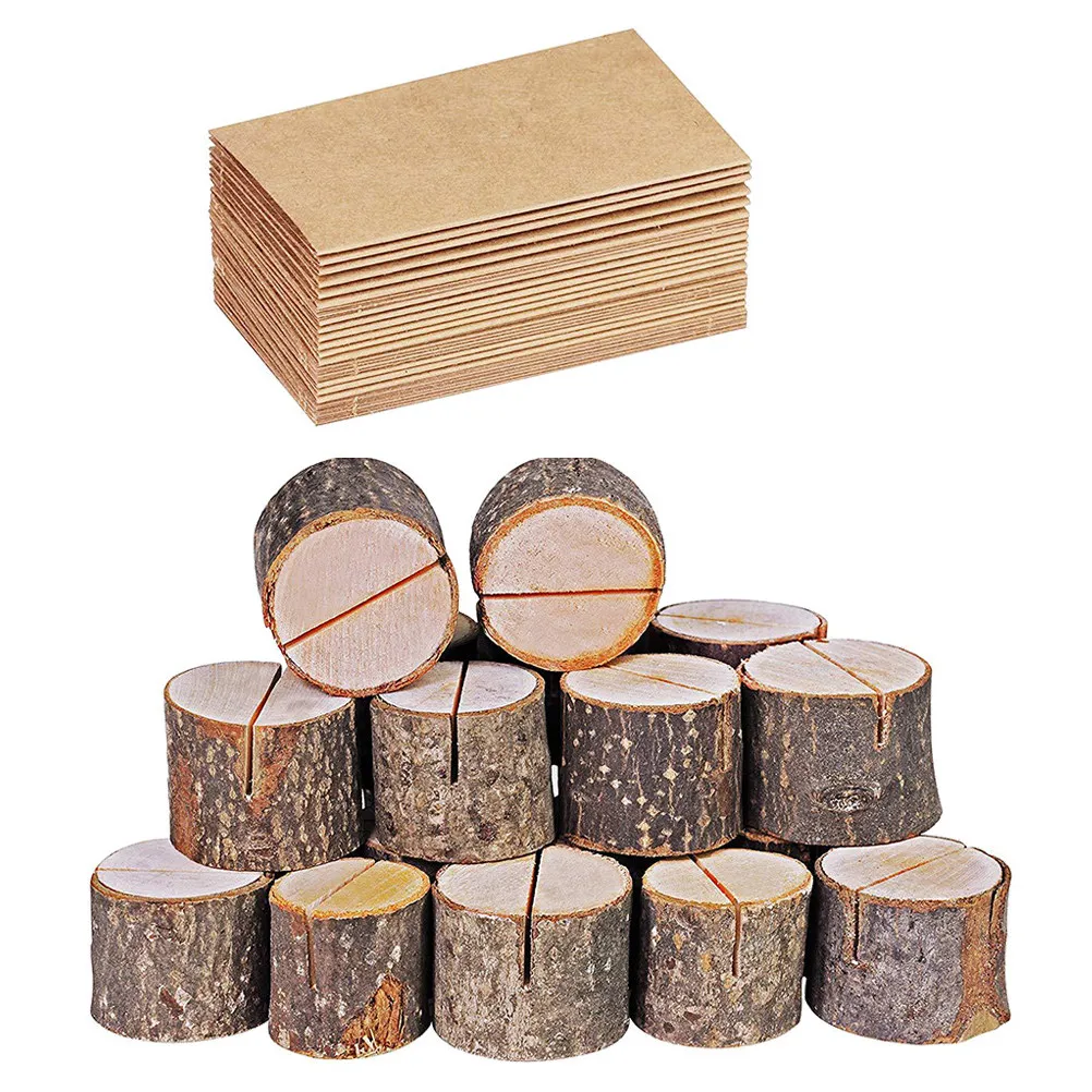 

35Sets Larch Wood Stump-Shaped Memo Holder with Natural Bark for Table Numbers Place Cards Wedding Escort Signs Menu Photo