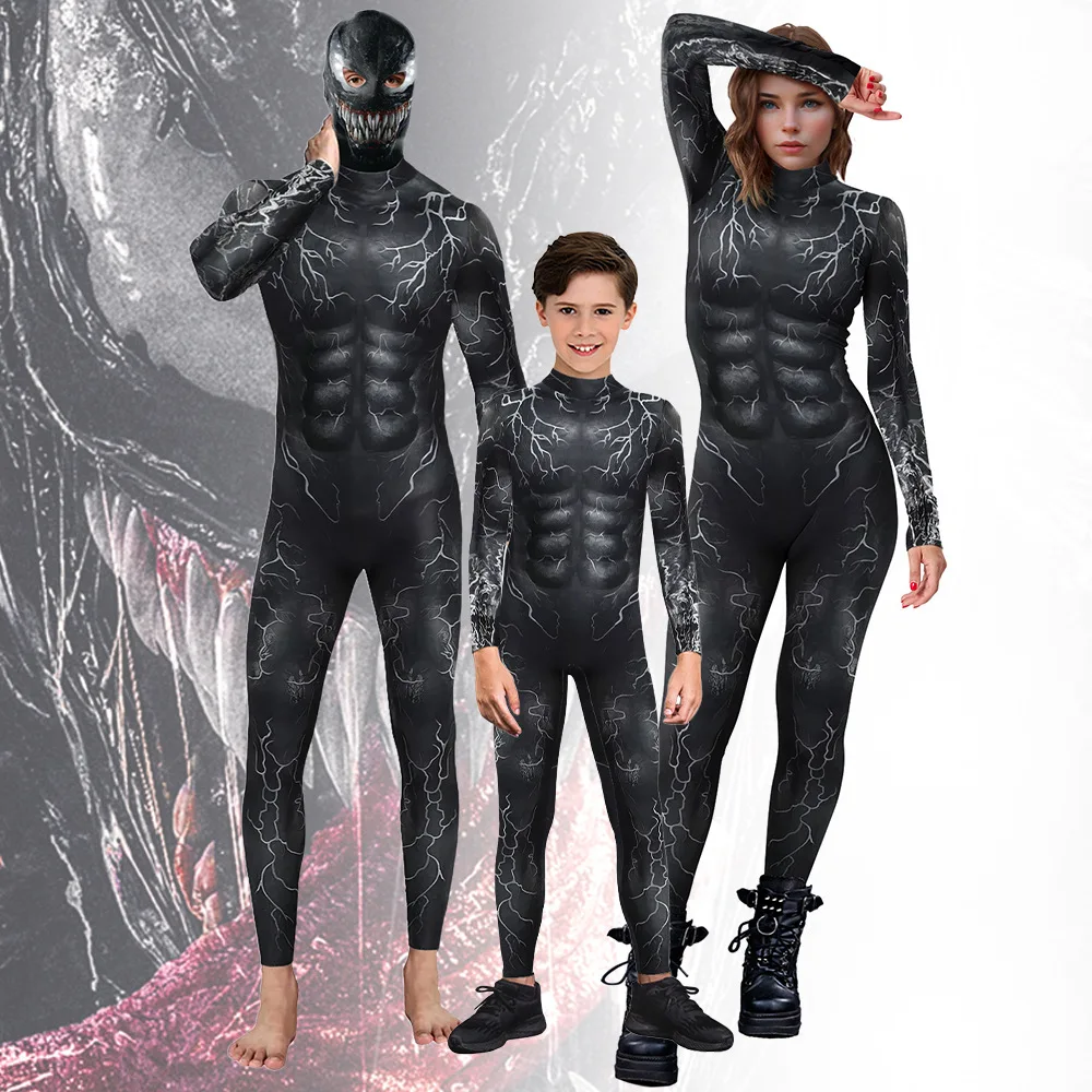 Dark Black Superhero Cosplay Jumpsuit Punk Bodysuit Halloween Zentai Suit Adults Holiday Xmas Party Catsuit Costume