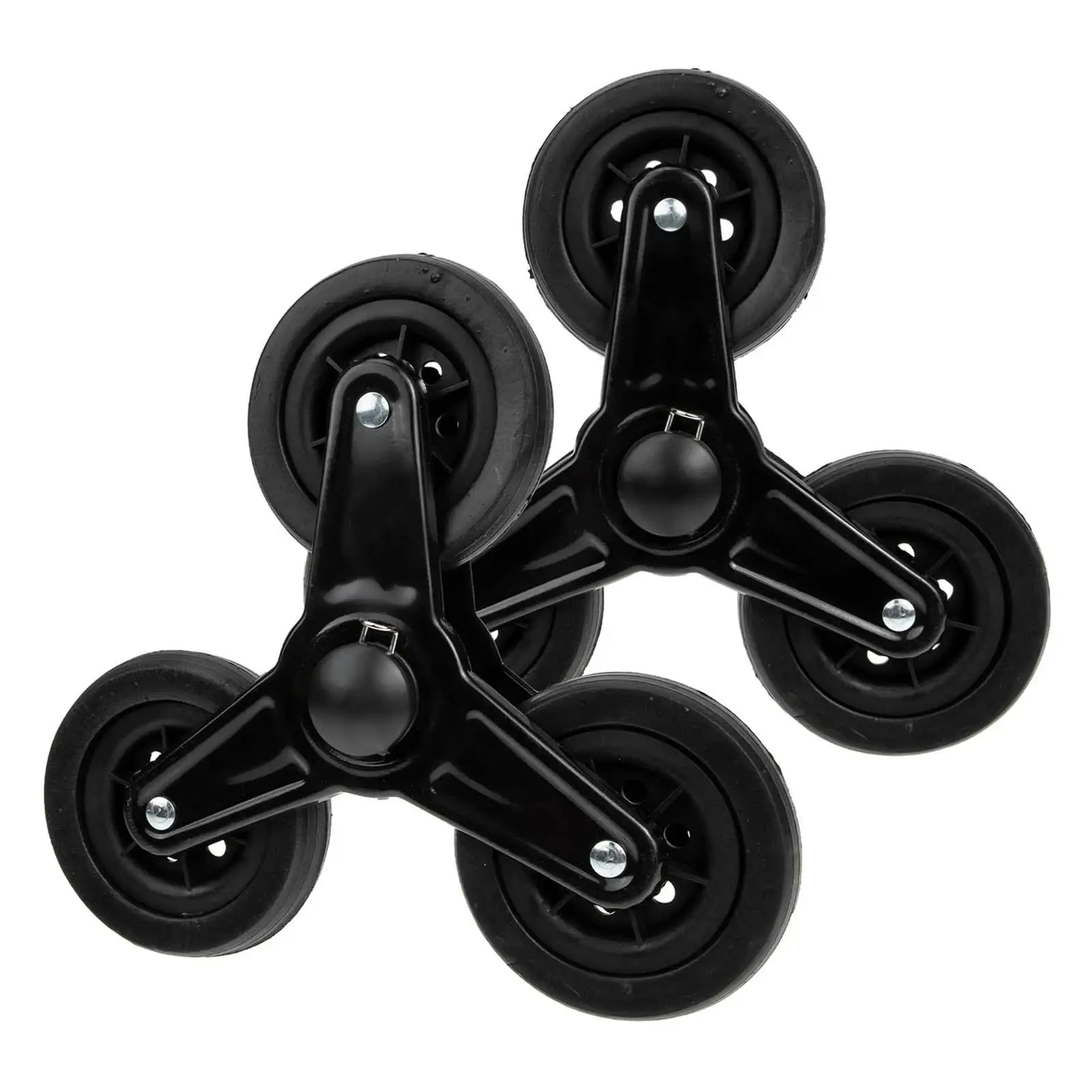 2x Foldable Shopping Cart Wheels Anti Slip Accessories Easily Install with Metal Bracket Black Stair Climber Wheels