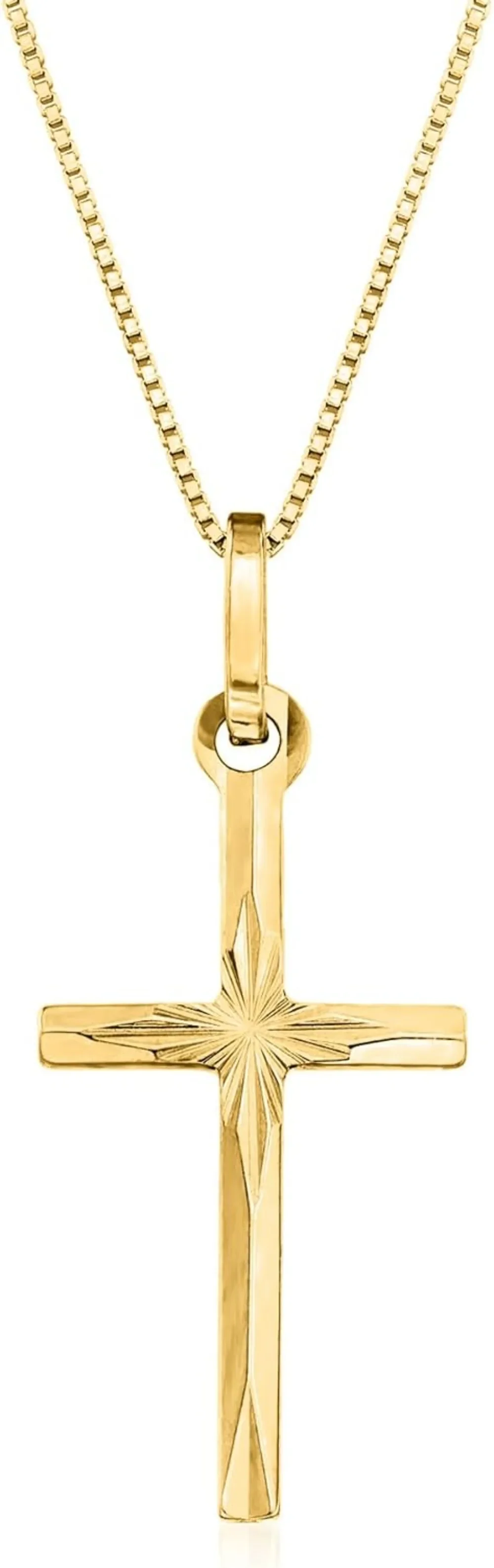 Ross-Simons Italian 18kt Yellow Gold Diamond-Cut Cross Pendant Necklace