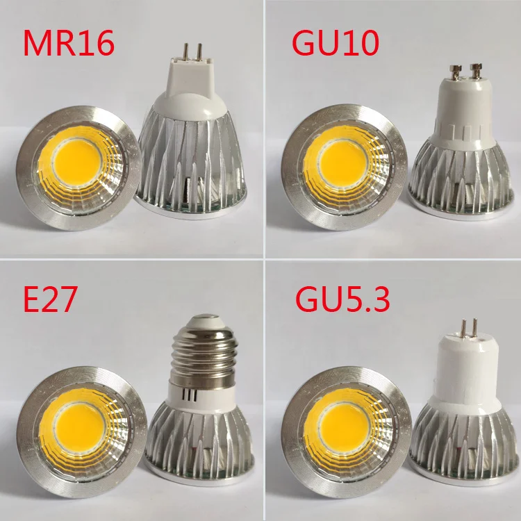 10Pcs High Quality Aluminum Cup LED MR16 GU10 E27 COB Chip Spotlight 3w5w7w9w12w 220V/ LED Bulb Beam Angle 36 Degree Spotlight