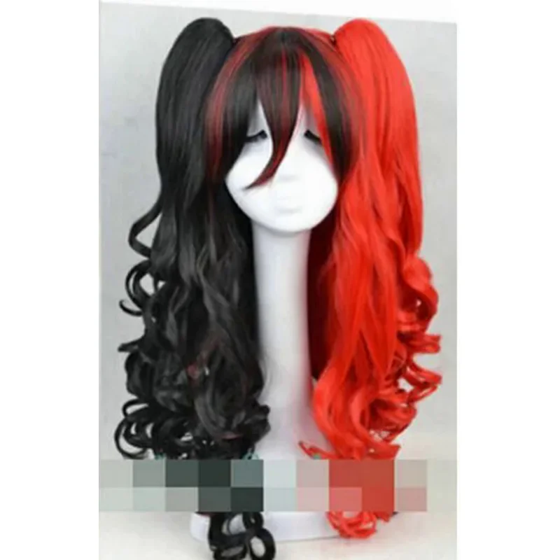 Harley Quinn Bla and red curly hair cosplay party wigs