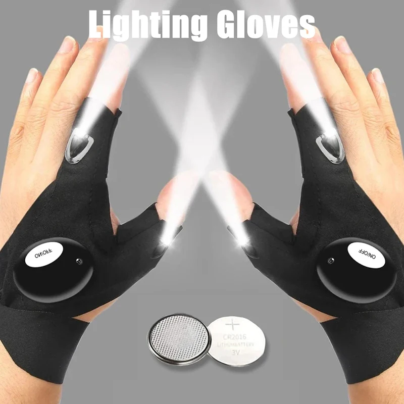 LED Flashlight Luminous Running Gloves Waterproof Cycling Camping Hiking Rescue Glove Lamp Lighting Gloves Fingerless Gloves