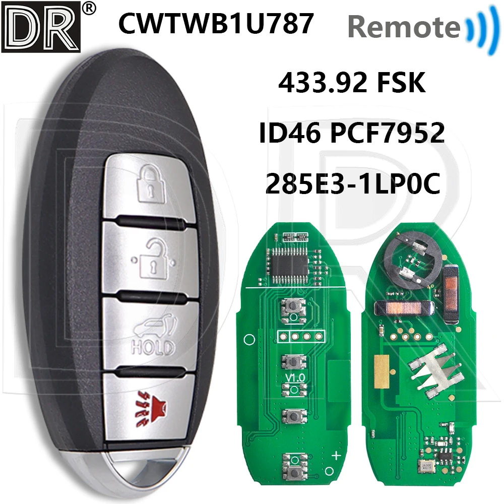 

Отличный ID46 PCF7952 433,92 МГц CWTWB1U787 285E3-1LP0C автомобильный дистанционный ключ без ключа для Infiniti M35 Q70 M37 M56 QX56 Q70 Nissan Armada