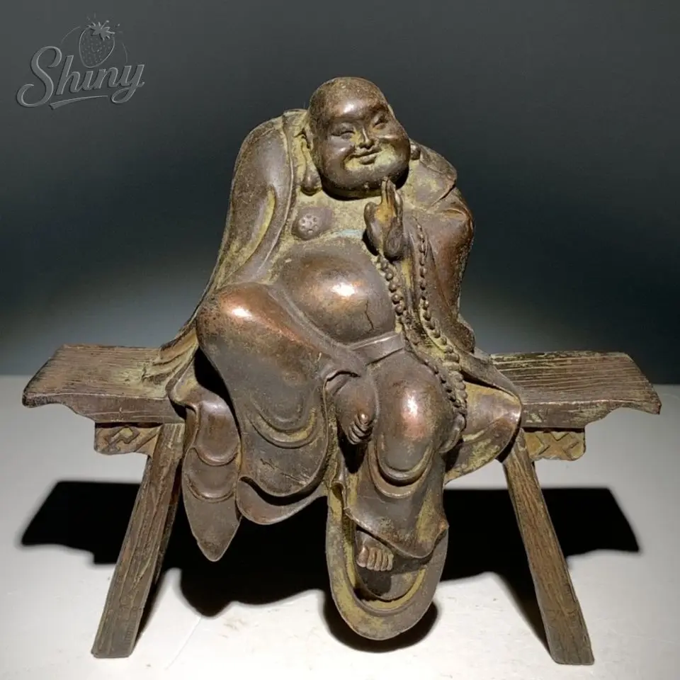 

Antique Copper Bench Buddha Laughing Buddha Statue Desktop Ornament Lucky Feng Shui Home Decors Crafts Accessories