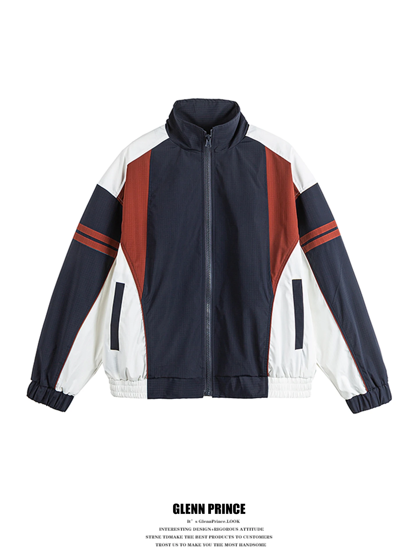 

American Retro Patchwork Color Blo Men's Spring Autumn Outdoor Sports Jaet GPstudio Windbreaker Coat Loose Fit Polyester