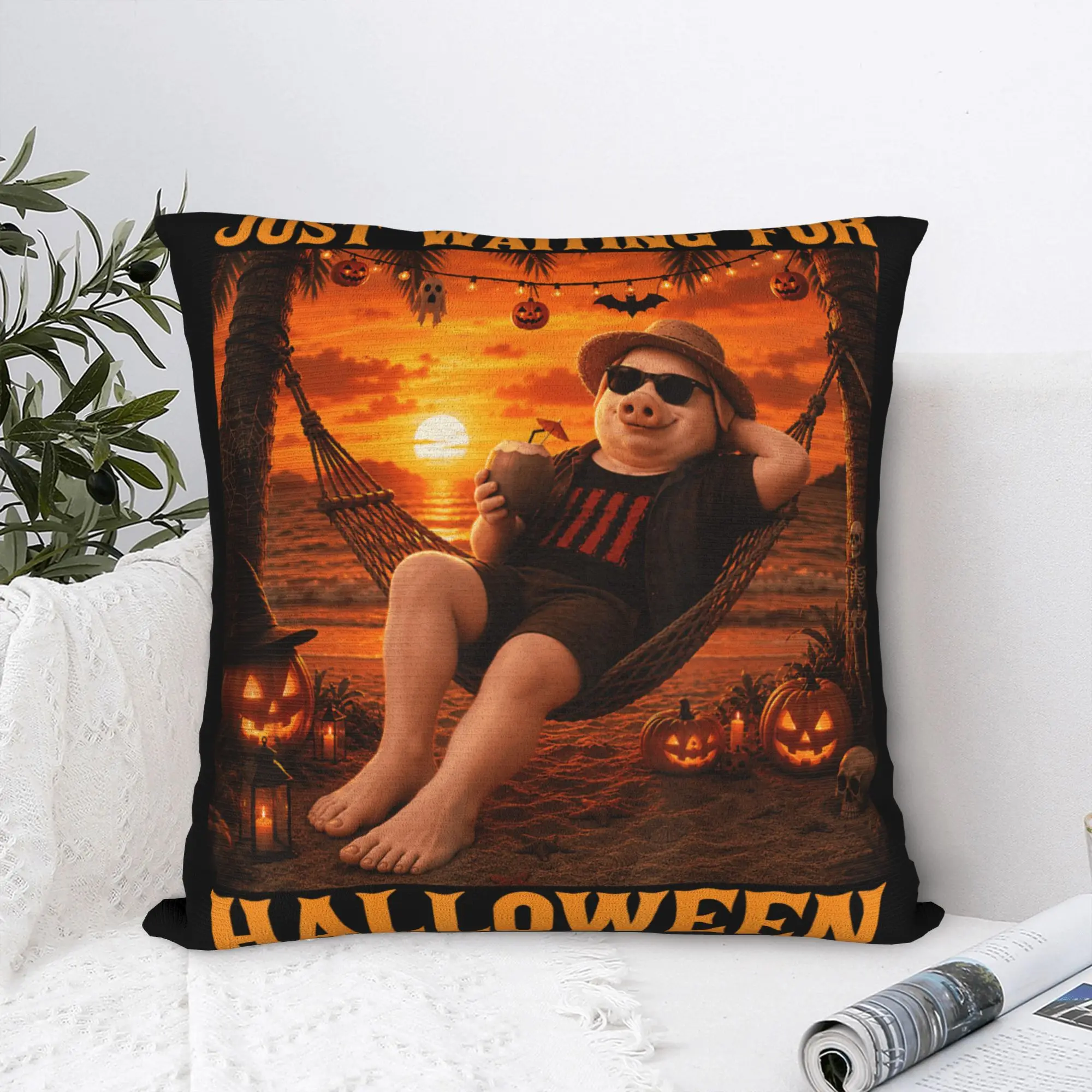 Sunset Beach John Pork Chill Waiting for Halloween Pillow Cover Soft Cushion Cover Novelty Pillow Case For Office Car Home Decor