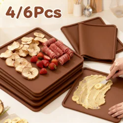 6/4pc Tray Liner Silicone Dehydrator Mats Kitchen Thawing Board Food Tray with Edge for Fruits Meat Vege Non-stick Baking Tray
