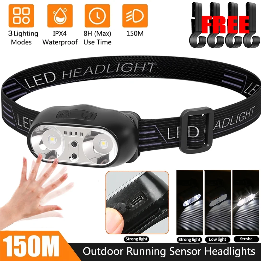 Portable XPE+LED Motion Sensor Headlight Rechargeable HeadLamp Flashlight Front Light for Camping Hiking Emergency Lantern Torch
