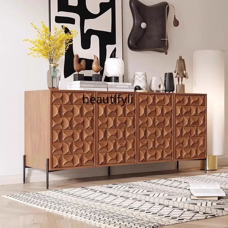 

Italian Style Light Luxury Solid Wood Sideboard Vintage Solid Wood Carved Decorative Storage Cabinet Retro Entryway Cabinet