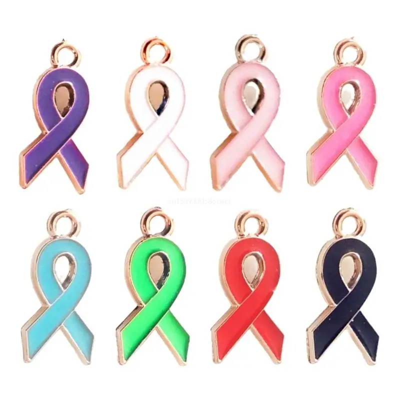 100Pieces Ribbon Pendants Long Lasting Breast Cancers Awareness Charm Ribbon Pendant DIY Earring Dangle Accessory Dropship