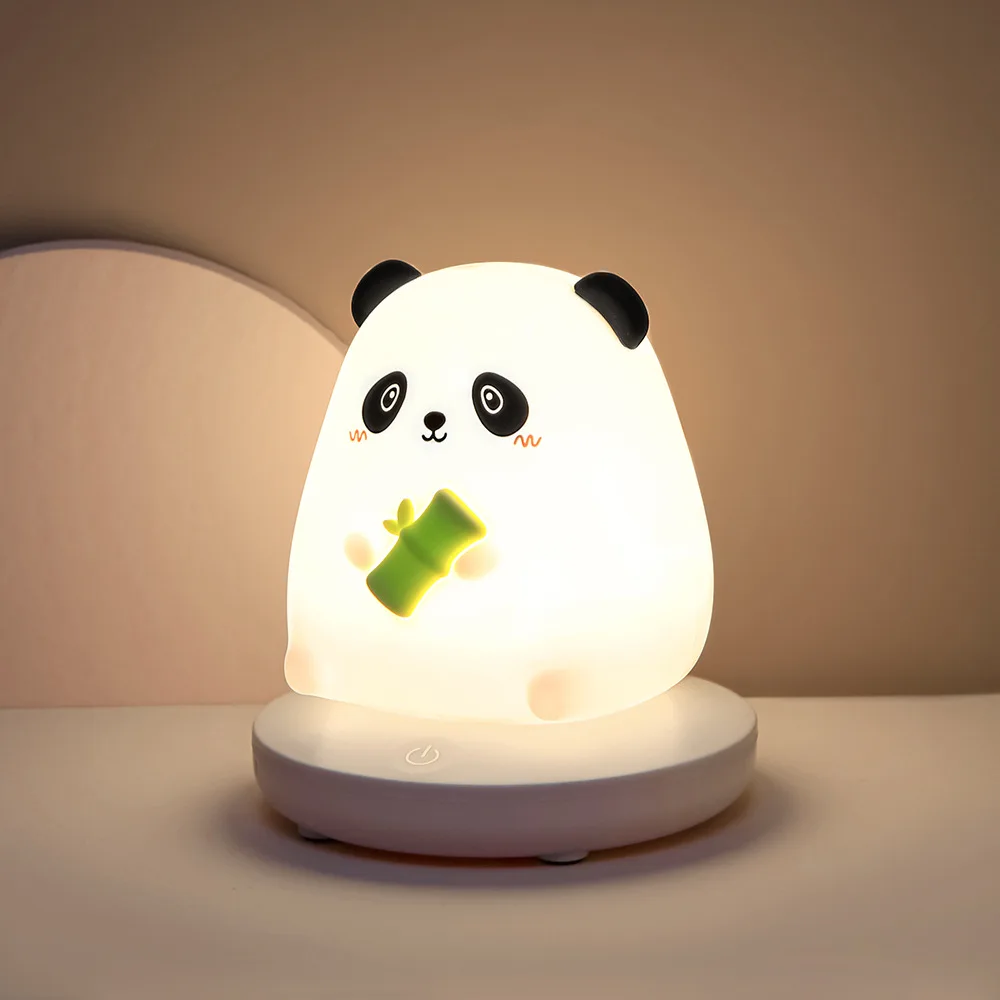 Touch Sensor LED Night Lights Dimmable Cute Panda Nightlight for Children Bedroom Silicone Lamp Animal Rabbit Gift Rechargeable