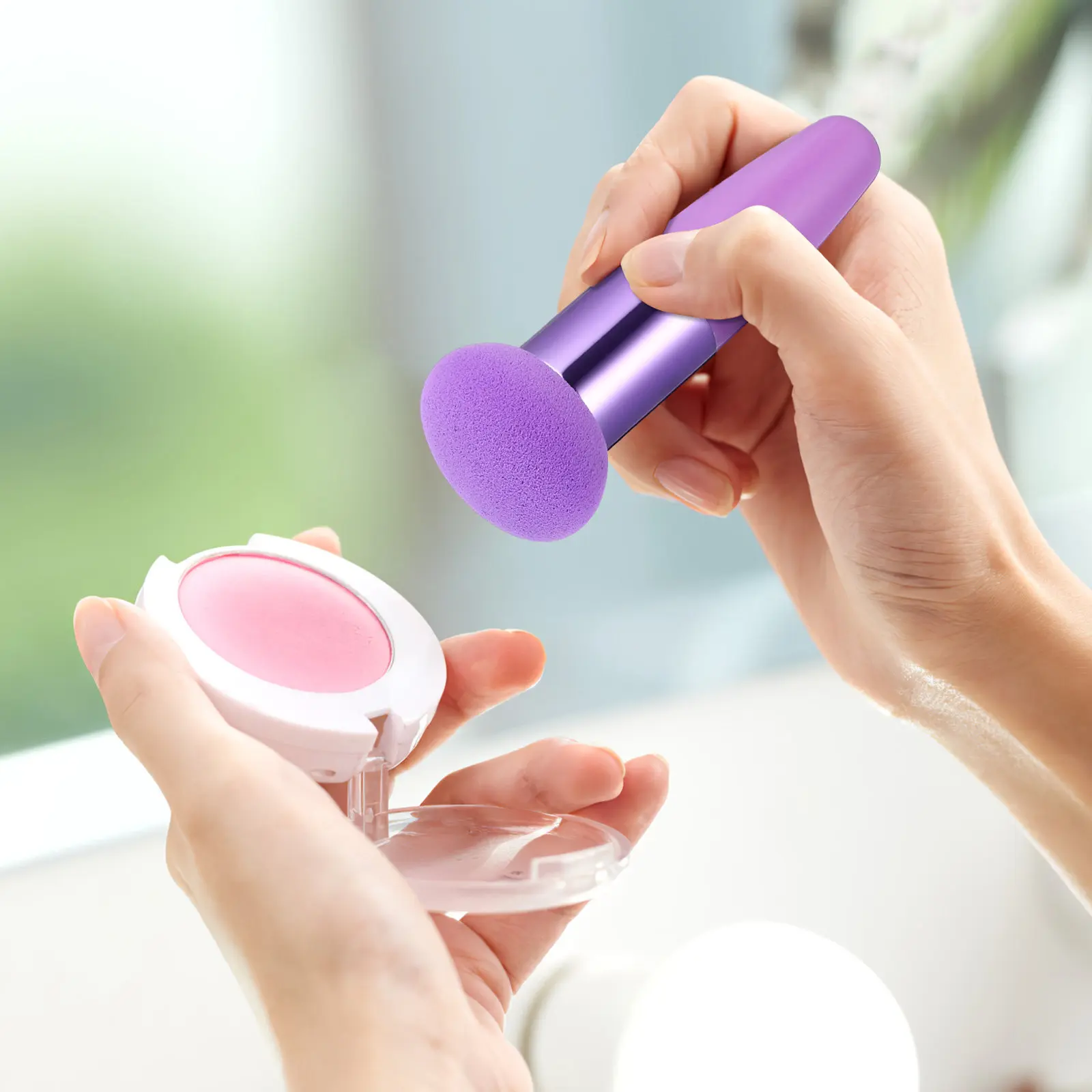 Juego de 3 esponjas de maquillaje con mango, para base, corrector y polvos faciales