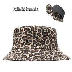 Bucket Hats Women Men Leopard Printed Fisherman Hat Reversible Outdoor Sunscreen Cap Double-sided Wear Fashion Unisex SA699