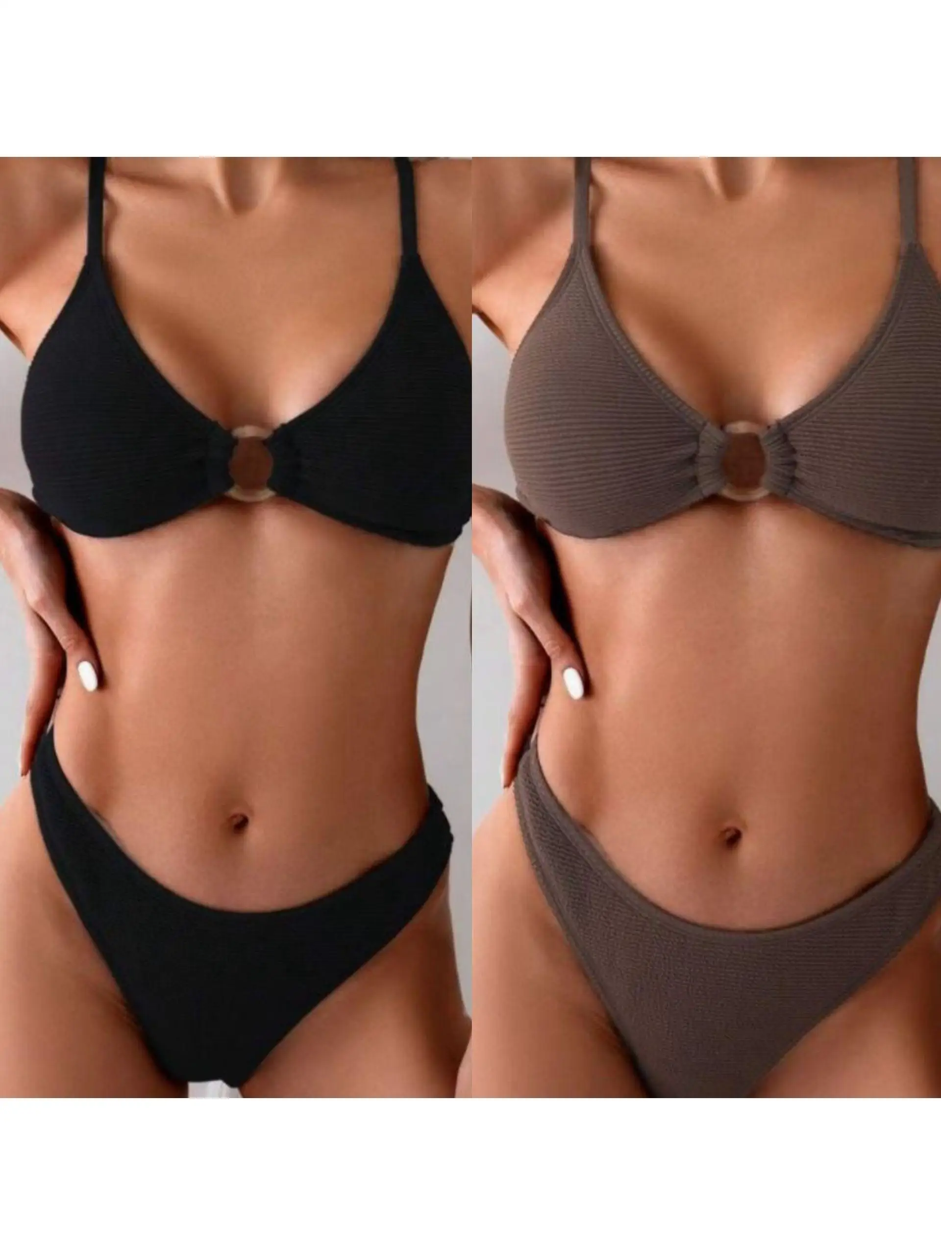 

Однотонный 3D-бикини с полосками, раздельный купальник с чашечками, без косточек, для спорта и фитнеса, товары для фанатов