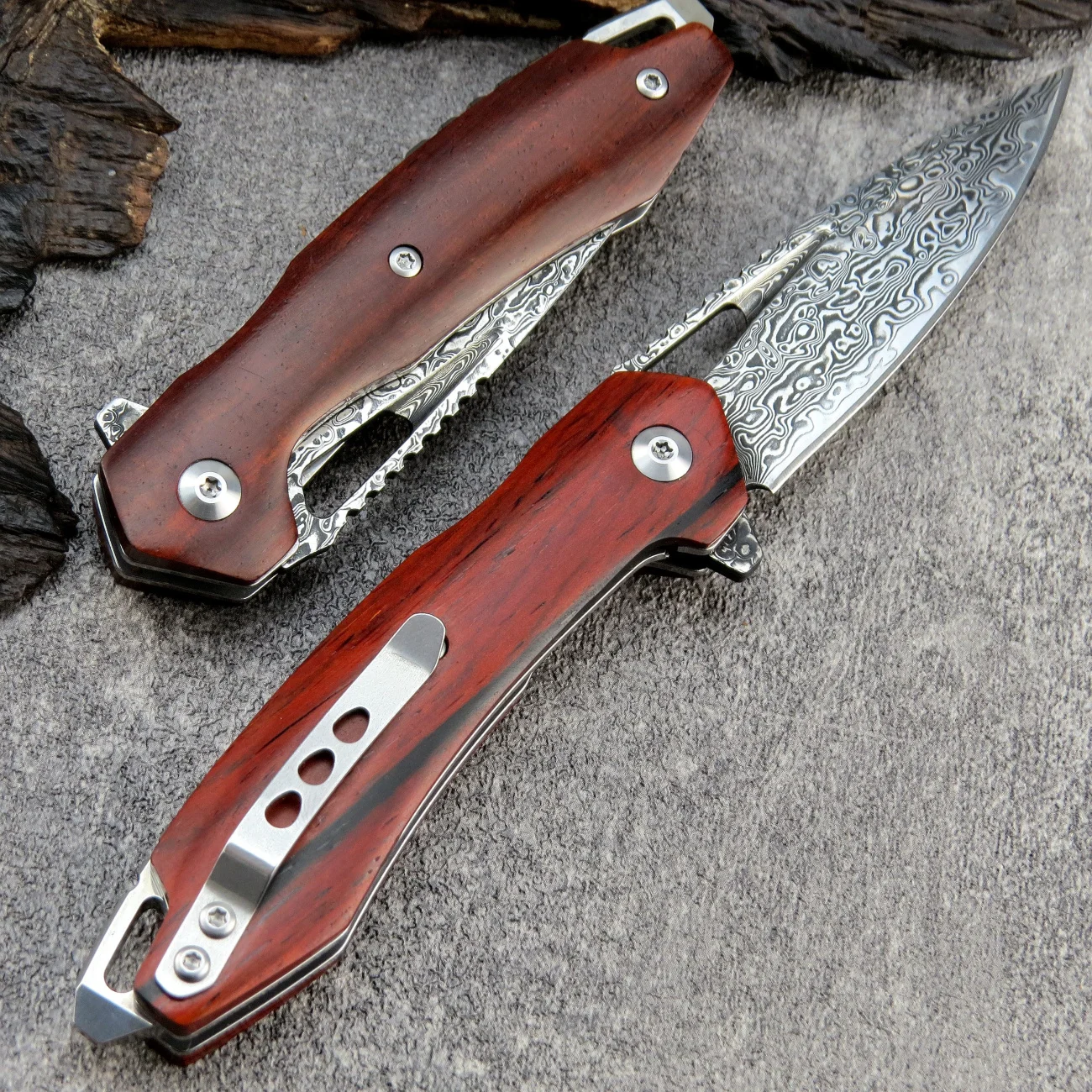 Sitivien ST230 Folding Knife Damascus Steel VG10 Core Blade Dalbergia Wood Handle Pocket Knife for Fishing Camping EDC Tool