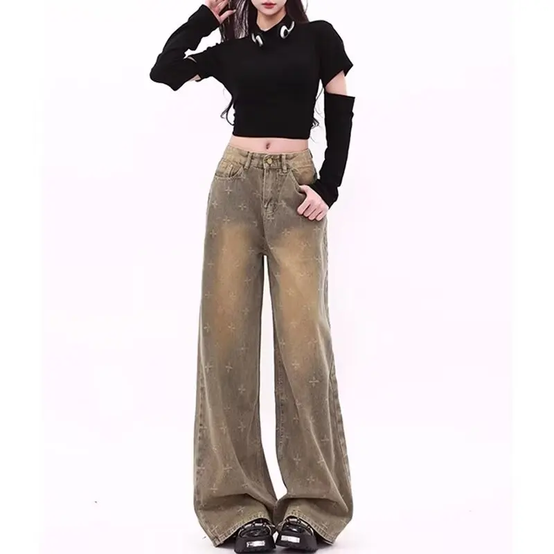 New Autumn Women's Jeans Sweatpants Y2K Retro Casual Pants Fashionable Women's Clothing Daily Travel Pants 2024