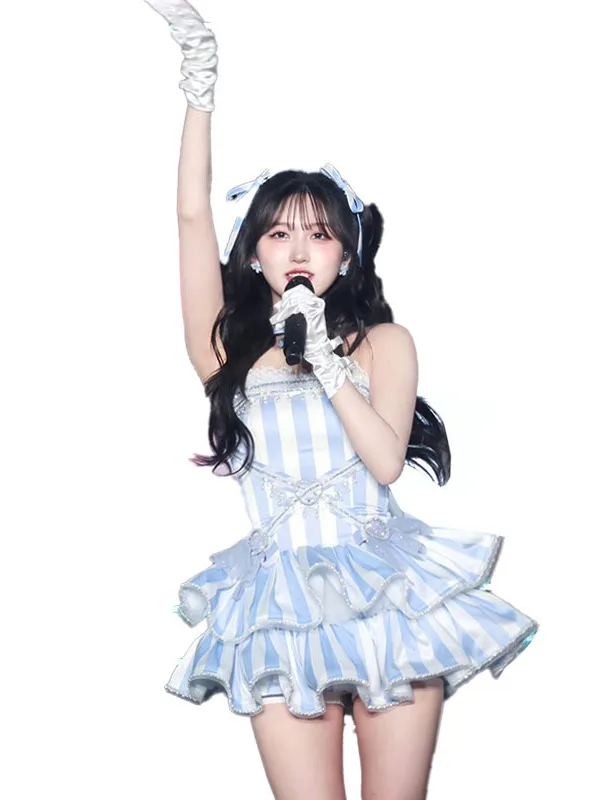 

Новый женский танцевальный Т-образный сценический костюм с синими полосками, костюм для выступлений в китайском этническом стиле, полиэстер, лето 2025